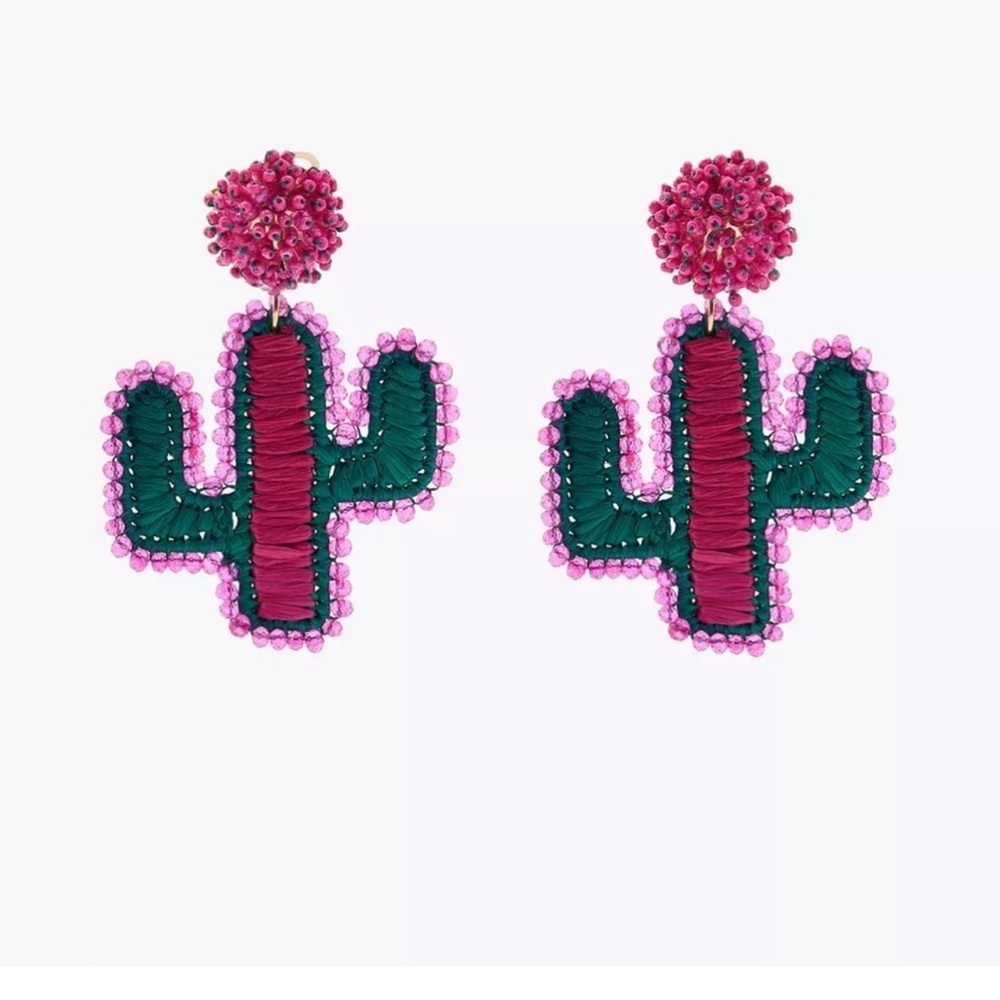 Zara Raffia Pink Green Cactus Earrings